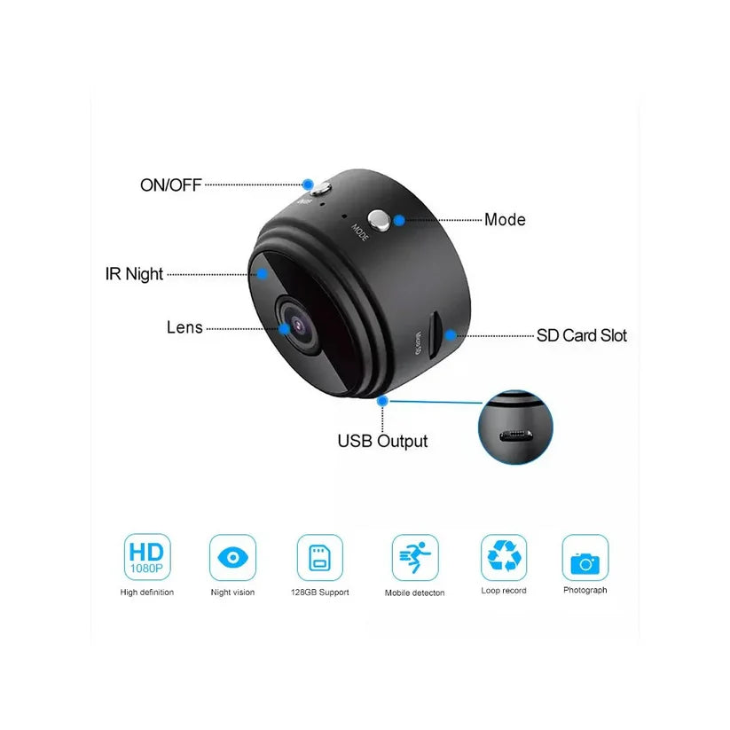 Full HD Wi-Fi Wireless Security Camera 1080p Audio Video Live View Low Light Vision Motion Detection Video Recorder for Home Office. (IP Camera)
