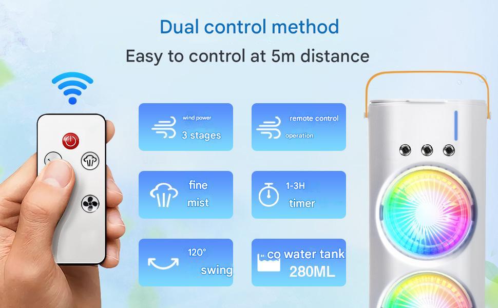 Rechargeable Double Spray Fan with Mist & Remote Controlled | Up to 8 Hours Backup Without Light
