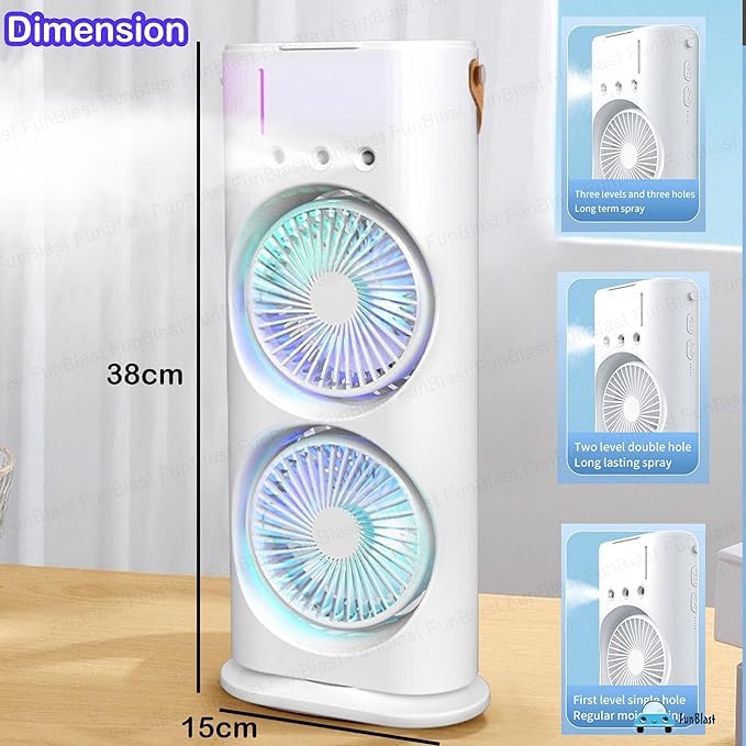 Rechargeable Double Spray Fan with Mist & Remote Controlled | Up to 8 Hours Backup Without Light