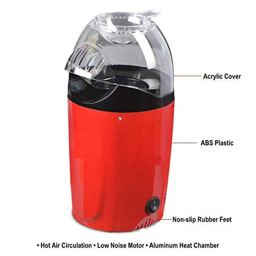 Hot Air Popcorn, Popper Electric Machine Snack Maker, with Measuring Cup and Removable Lid/Instant Popcorn Grade Aluminum Alloy Oil Free Popcorn Maker