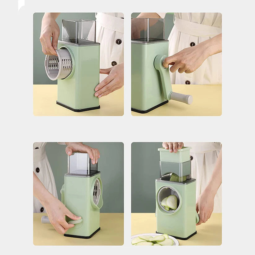 Multifunction Rotary Cheese Grater Slicer 4 in 1 Manual Mandolin Drum Julienne Grinder Shredder for Vegetables Potatoes Nuts Salad Cutter Machine Kitchen Gadget Tools