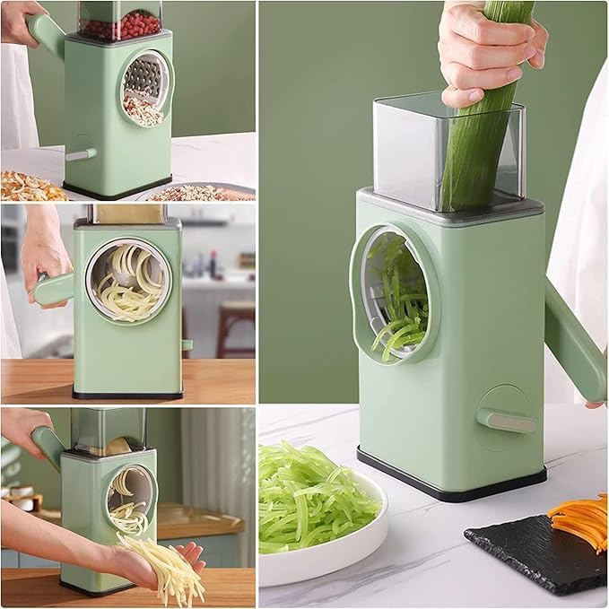 Multifunction Rotary Cheese Grater Slicer 4 in 1 Manual Mandolin Drum Julienne Grinder Shredder for Vegetables Potatoes Nuts Salad Cutter Machine Kitchen Gadget Tools