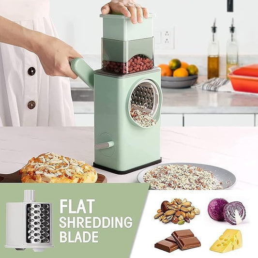 Multifunction Rotary Cheese Grater Slicer 4 in 1 Manual Mandolin Drum Julienne Grinder Shredder for Vegetables Potatoes Nuts Salad Cutter Machine Kitchen Gadget Tools