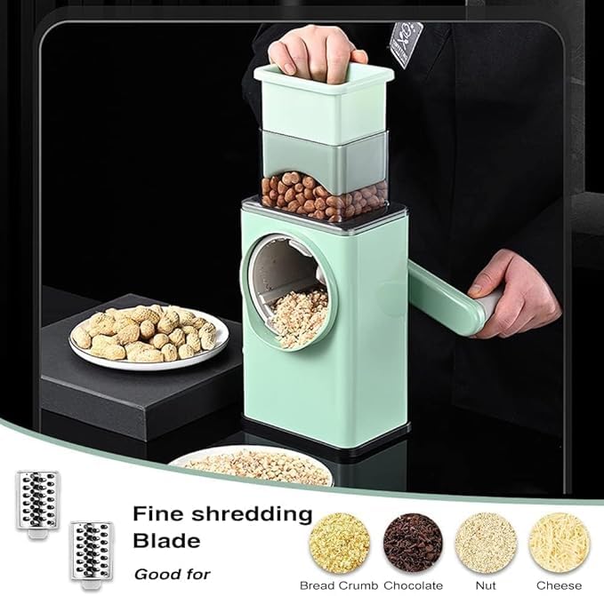 Multifunction Rotary Cheese Grater Slicer 4 in 1 Manual Mandolin Drum Julienne Grinder Shredder for Vegetables Potatoes Nuts Salad Cutter Machine Kitchen Gadget Tools