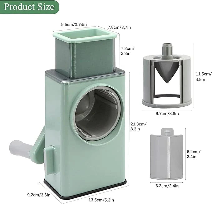 Multifunction Rotary Cheese Grater Slicer 4 in 1 Manual Mandolin Drum Julienne Grinder Shredder for Vegetables Potatoes Nuts Salad Cutter Machine Kitchen Gadget Tools