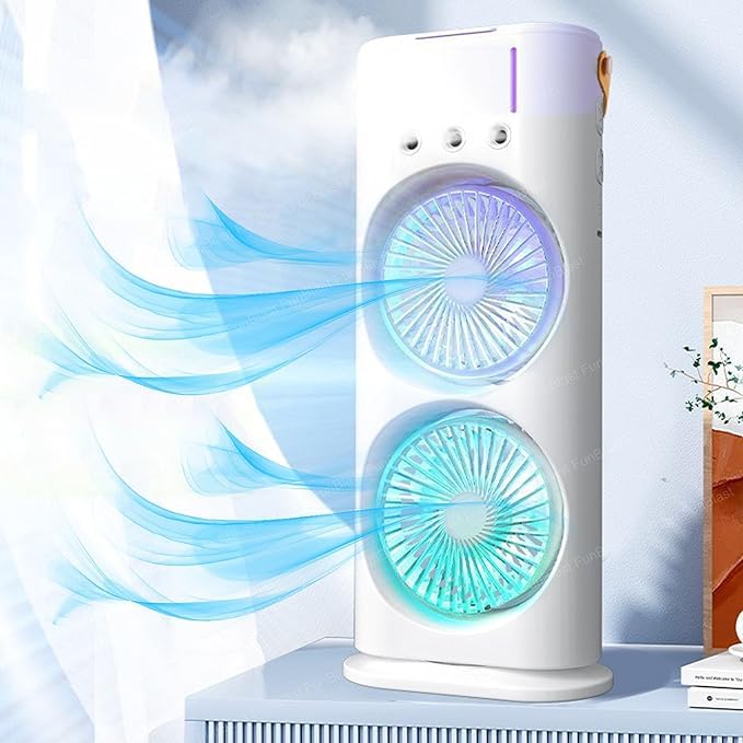 Rechargeable Double Spray Fan with Mist & Remote Controlled | Up to 8 Hours Backup Without Light