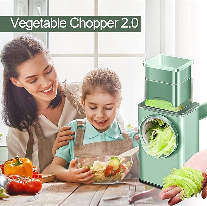 Multifunction Rotary Cheese Grater Slicer 4 in 1 Manual Mandolin Drum Julienne Grinder Shredder for Vegetables Potatoes Nuts Salad Cutter Machine Kitchen Gadget Tools