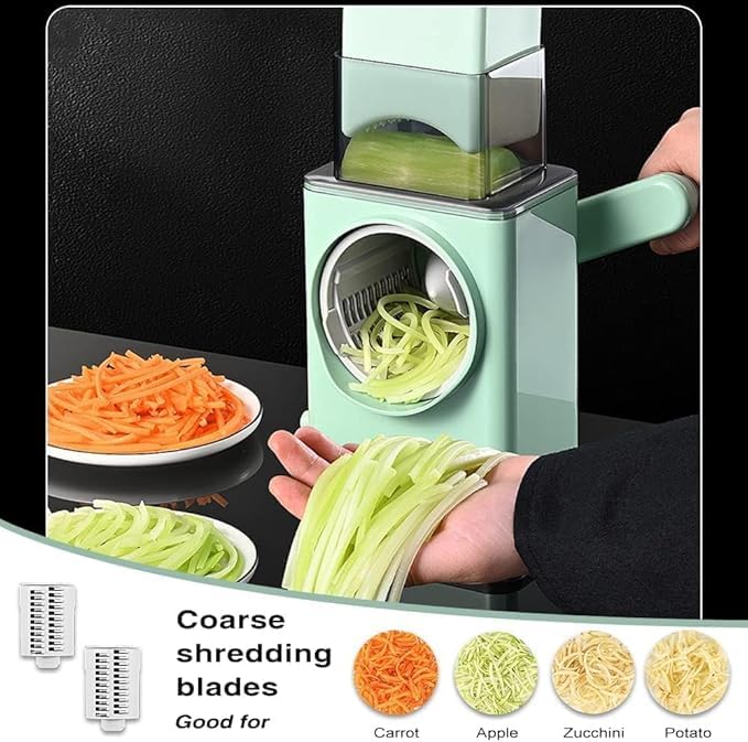 Multifunction Rotary Cheese Grater Slicer 4 in 1 Manual Mandolin Drum Julienne Grinder Shredder for Vegetables Potatoes Nuts Salad Cutter Machine Kitchen Gadget Tools