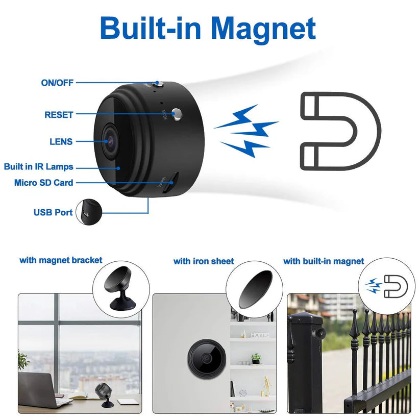 Full HD Wi-Fi Wireless Security Camera 1080p Audio Video Live View Low Light Vision Motion Detection Video Recorder for Home Office. (IP Camera)