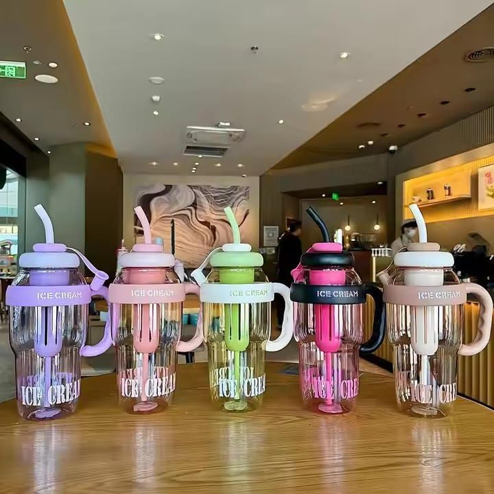 Motivational Water Bottle, Leak-Proof, Large Plastic Drinking Bottle with Straw & Handle for Fitness, Gym, Running, Outdoor Sports, Travel, Juice, Beverages, Shake Tumbler
