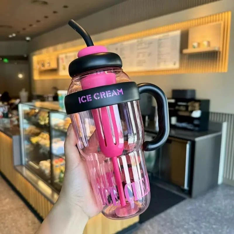 Motivational Water Bottle, Leak-Proof, Large Plastic Drinking Bottle with Straw & Handle for Fitness, Gym, Running, Outdoor Sports, Travel, Juice, Beverages, Shake Tumbler