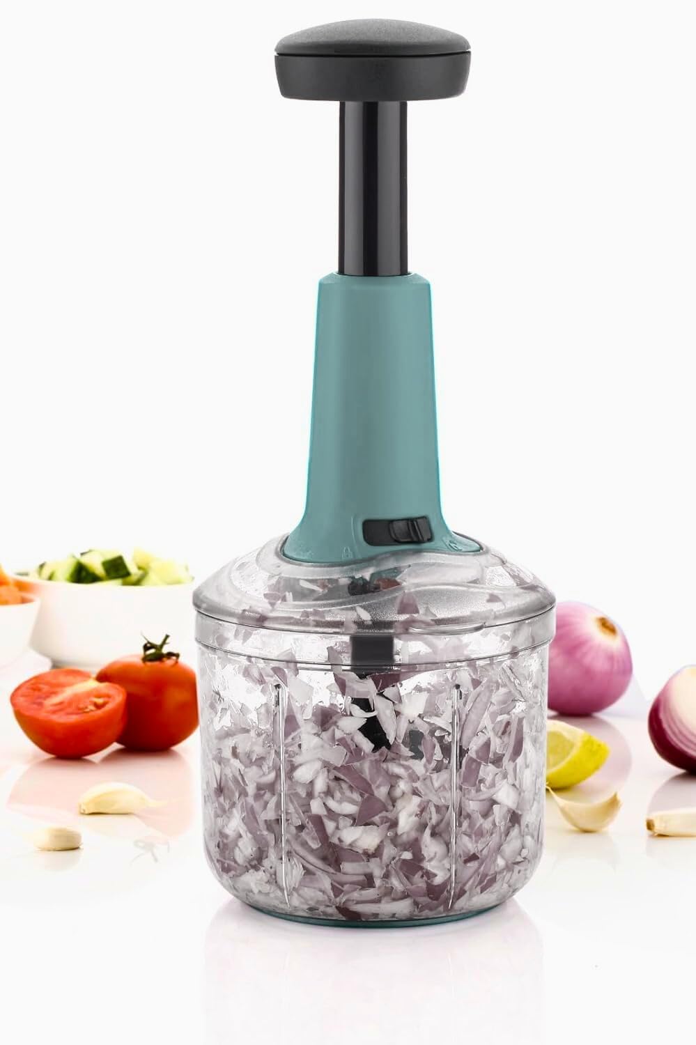 Zeemart Premium Manual Hand Press Push Vegetables Chopper| Six Sharp Blades for Effortless Chopping | Cutting Machine for Onion & Tomato for Kitchen Use