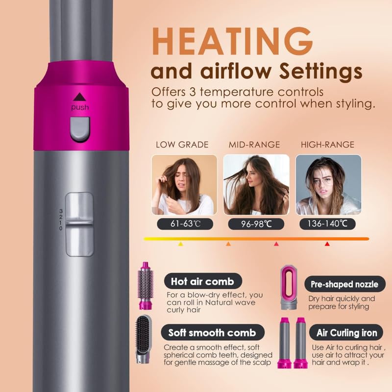 5 IN 1 Hair Styler Dryer Comb and Styling Tool for Curly Hair, Straightening, Curling, Drying, Combing,