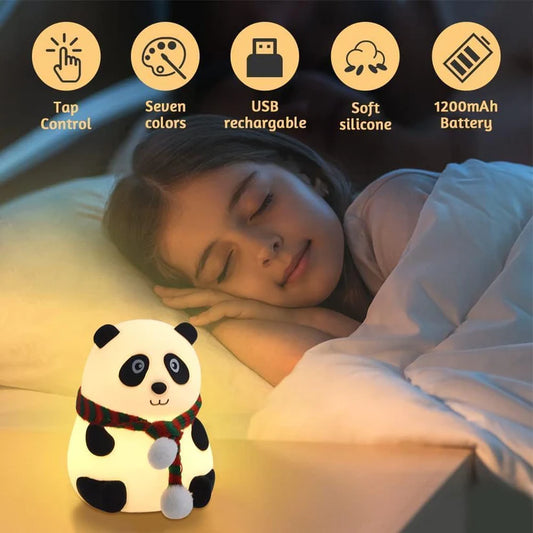 Rechargeable Silicone Panda Night Light for Kids | 7-Color LED Changing Lamp |Adorable Room Decor & Gift for Toddlers, Teens, & Valentine's Day Present|Soft BPA-Free Nightlight| Multicolour
