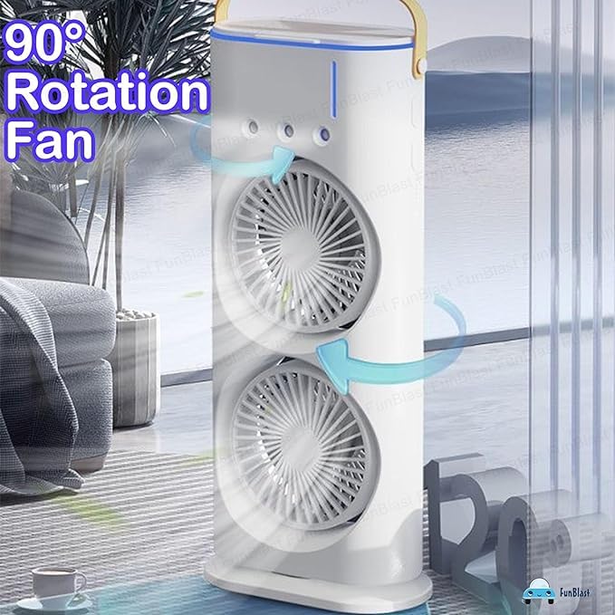 Rechargeable Double Spray Fan with Mist & Remote Controlled | Up to 8 Hours Backup Without Light