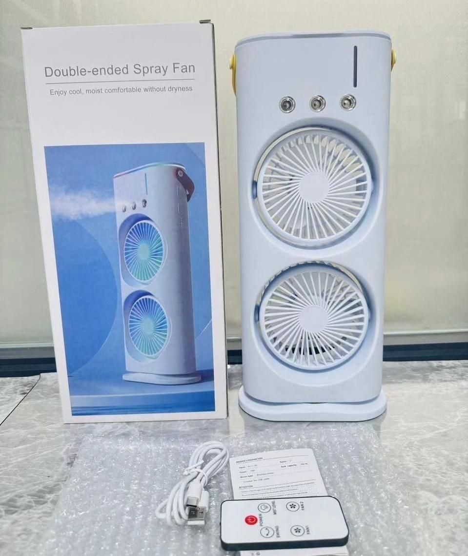 Rechargeable Double Spray Fan with Mist & Remote Controlled | Up to 8 Hours Backup Without Light