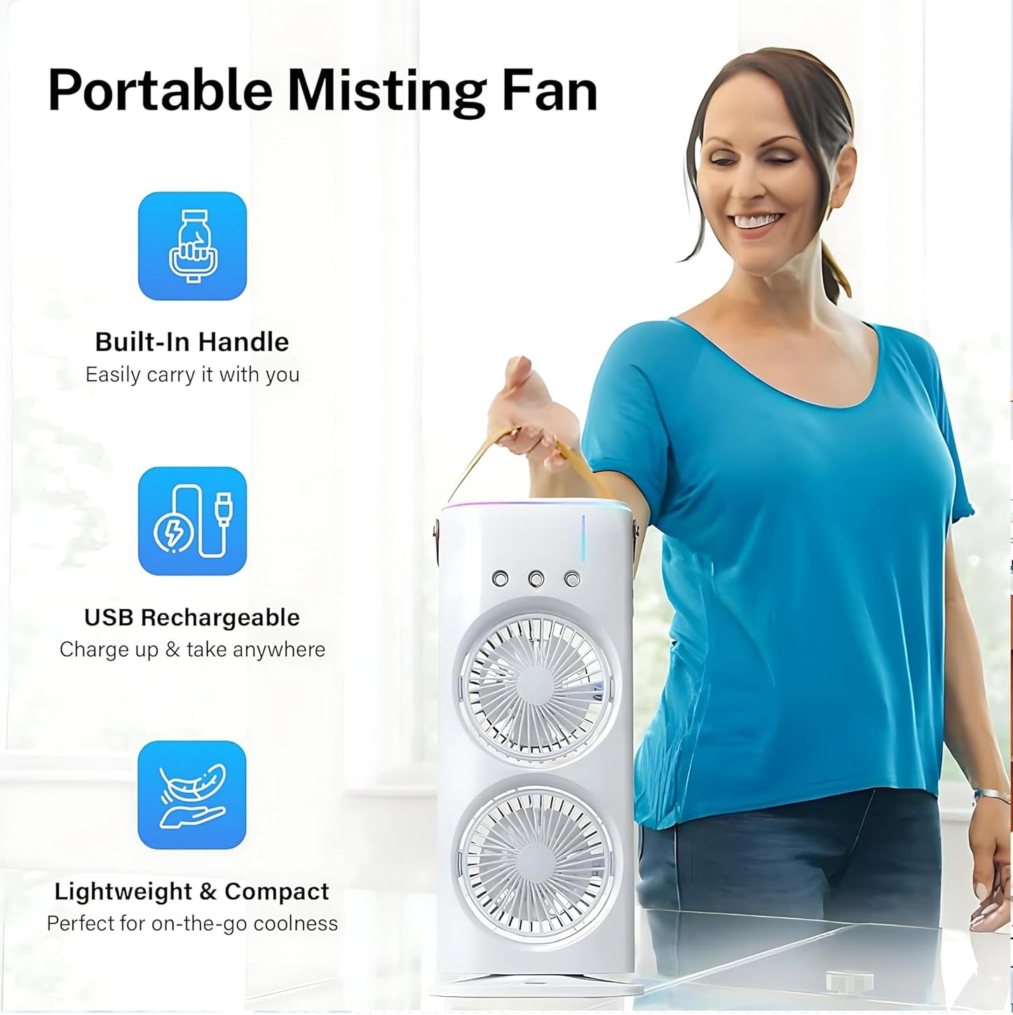 Rechargeable Double Spray Fan with Mist & Remote Controlled | Up to 8 Hours Backup Without Light