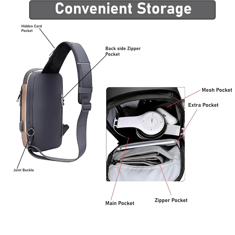 Waterproof Polyester Slim Unisex Crossbody Sling Bag Chest Backpack Mens Shoulder Bag Leisure Travel Handbag Hard Shell Anti-Theft Chest Bag (All Sling Bag)