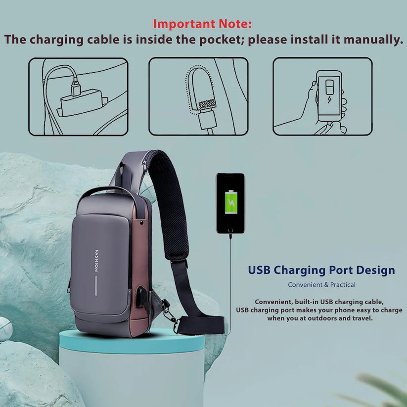 Waterproof Polyester Slim Unisex Crossbody Sling Bag Chest Backpack Mens Shoulder Bag Leisure Travel Handbag Hard Shell Anti-Theft Chest Bag (All Sling Bag)