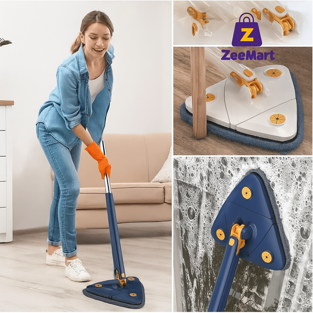 ZeeMart 360° Rotatable Adjustable Triangle Mop with Stainless Steel Long Handle