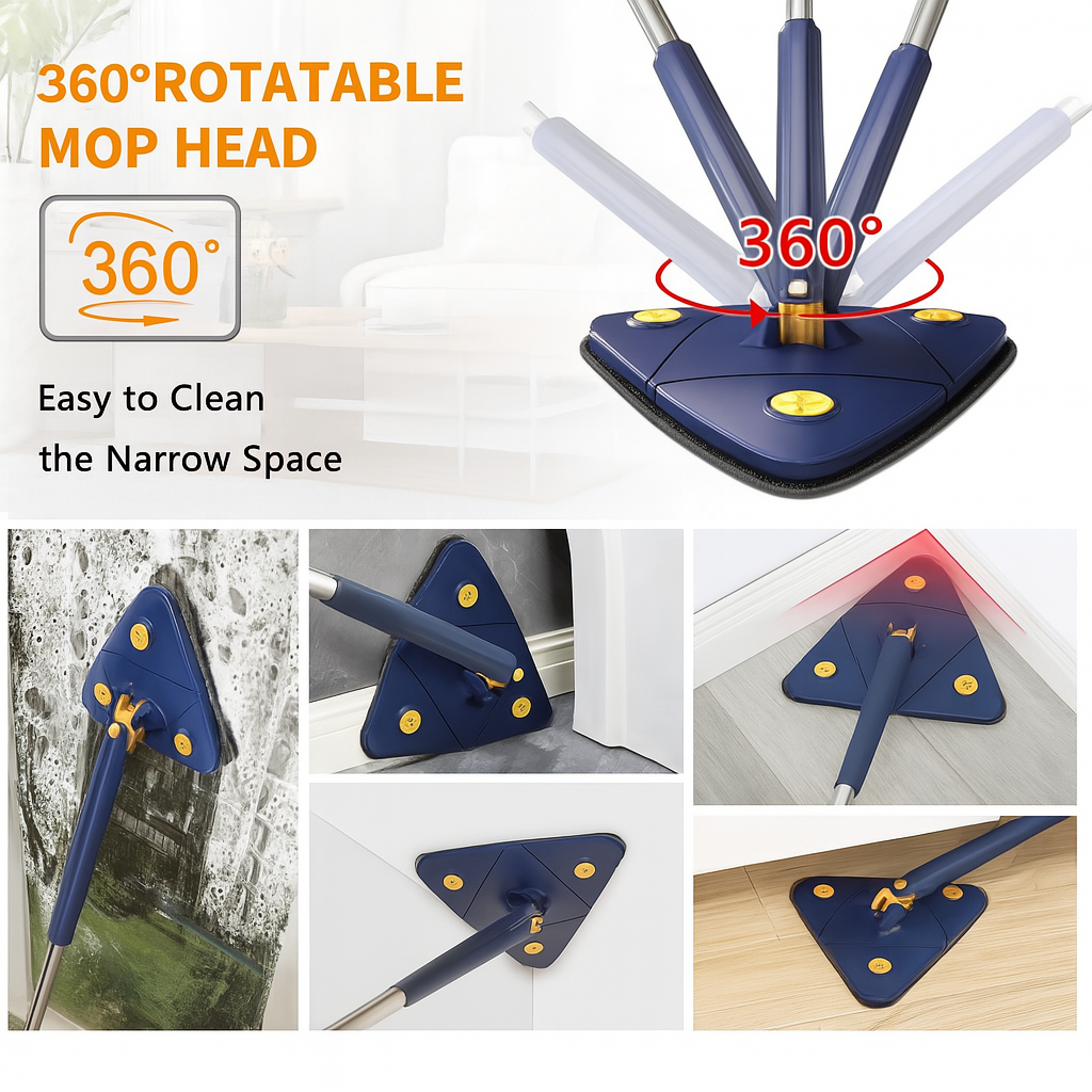 ZeeMart 360° Rotatable Adjustable Triangle Mop with Stainless Steel Long Handle