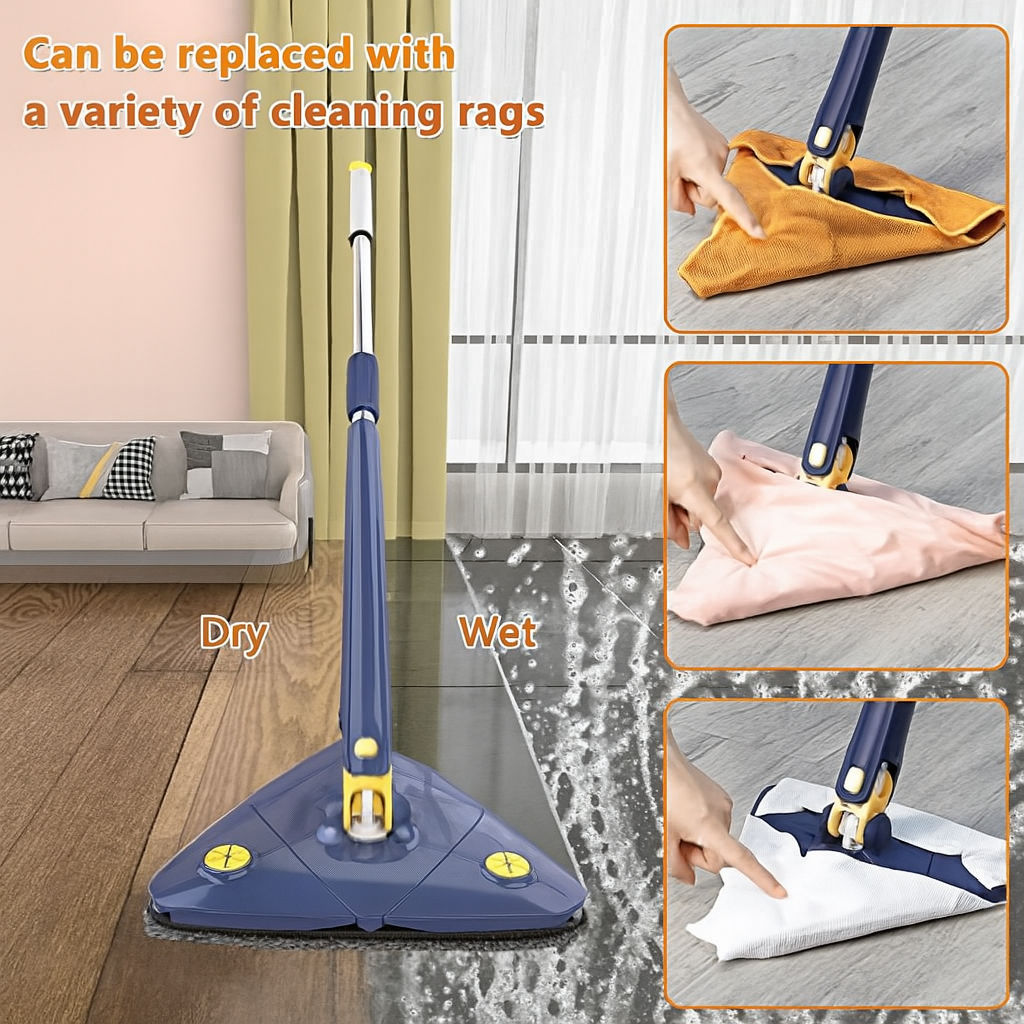 ZeeMart 360° Rotatable Adjustable Triangle Mop with Stainless Steel Long Handle