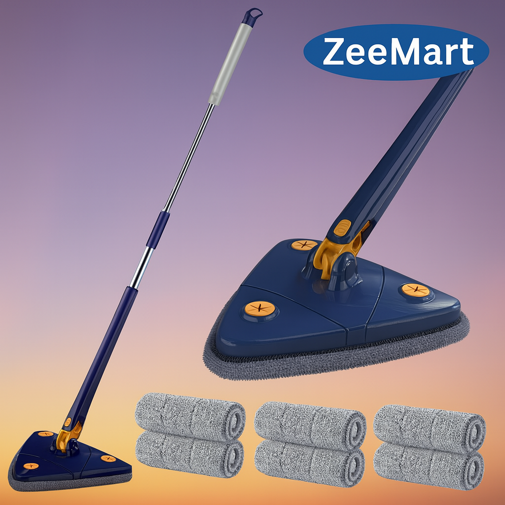 ZeeMart 360° Rotatable Adjustable Triangle Mop with Stainless Steel Long Handle