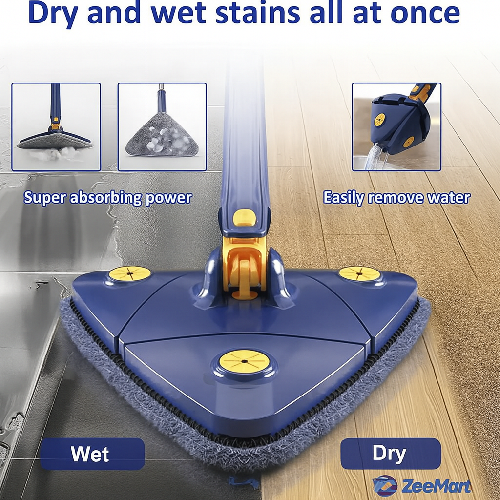 ZeeMart 360° Rotatable Adjustable Triangle Mop with Stainless Steel Long Handle