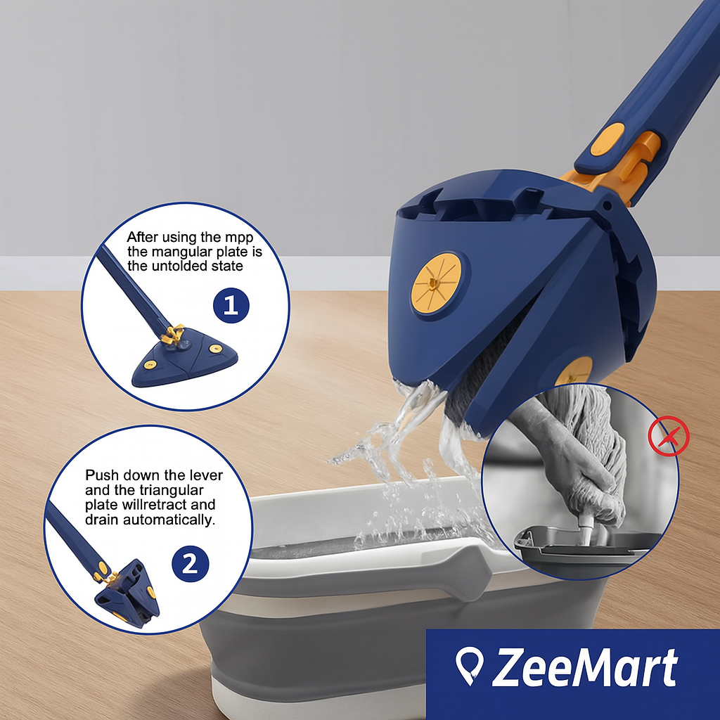 ZeeMart 360° Rotatable Adjustable Triangle Mop with Stainless Steel Long Handle