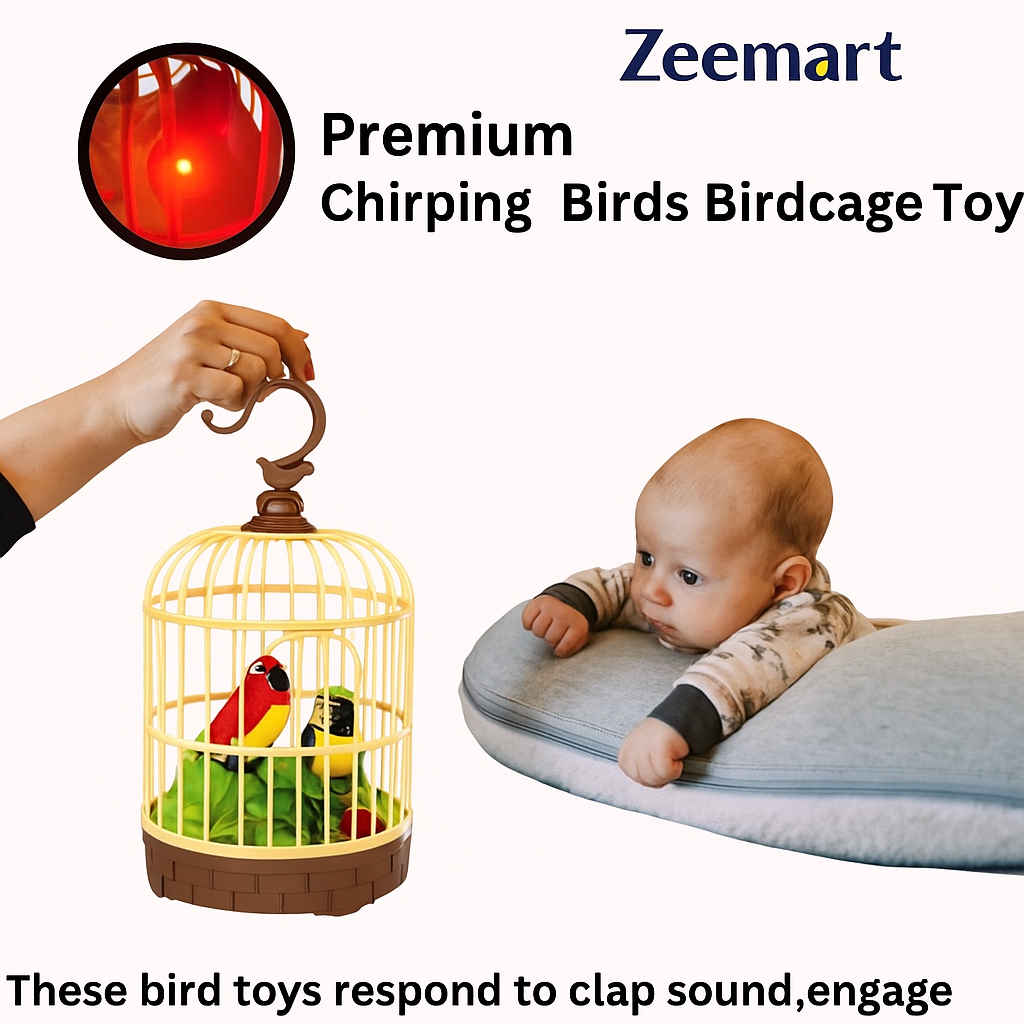 ZeeMart Premium Talking Bird Cage Toy 2 Sound Modes: Chirping Mode + Repeat Mode Voice-Activated | Baby-Friendly | Gift-Ready