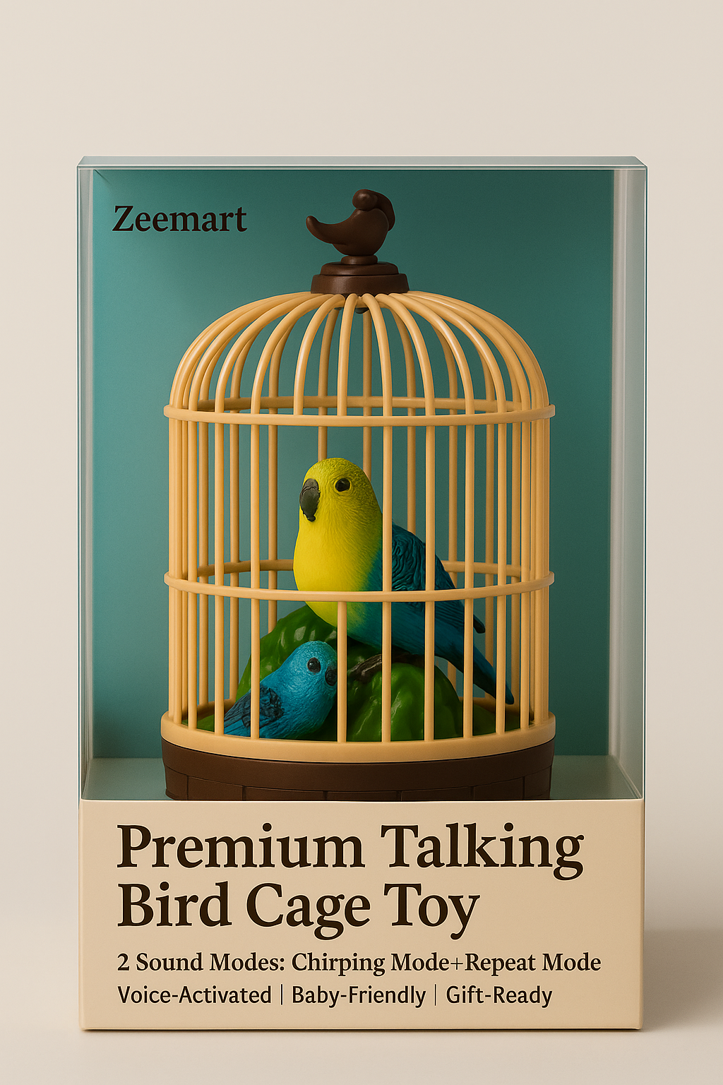ZeeMart Premium Talking Bird Cage Toy 2 Sound Modes: Chirping Mode + Repeat Mode Voice-Activated | Baby-Friendly | Gift-Ready