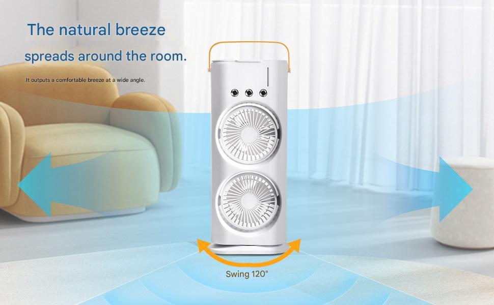 Rechargeable Double Spray Fan with Mist & Remote Controlled | Up to 8 Hours Backup Without Light