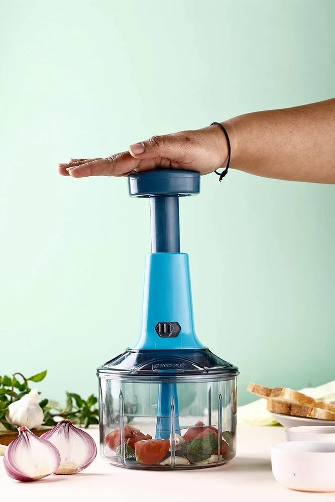 Zeemart Premium Manual Hand Press Push Vegetables Chopper| Six Sharp Blades for Effortless Chopping | Cutting Machine for Onion & Tomato for Kitchen Use