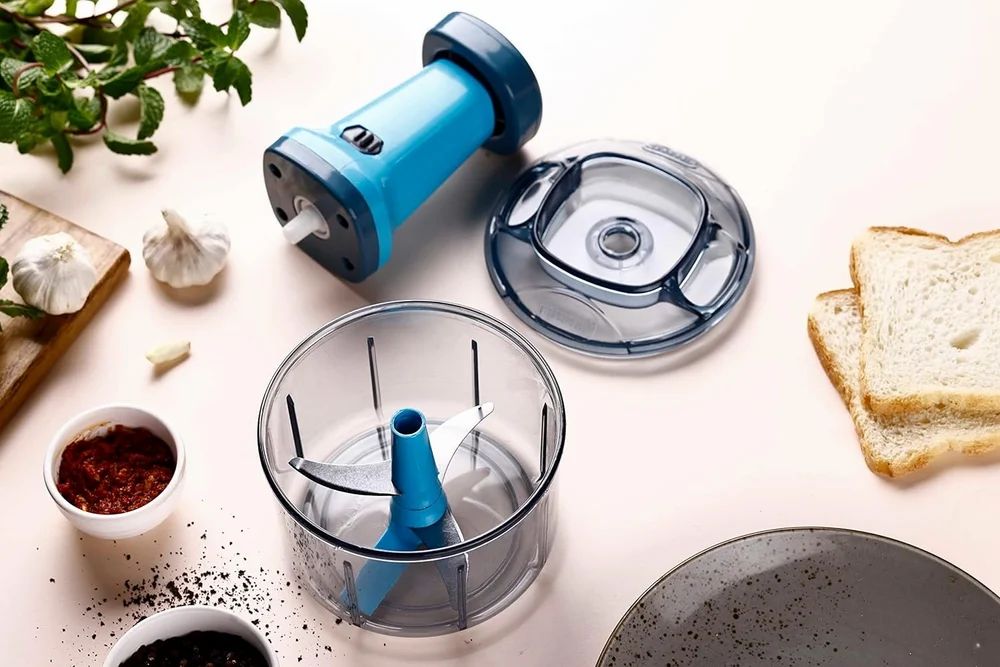 Zeemart Premium Manual Hand Press Push Vegetables Chopper| Six Sharp Blades for Effortless Chopping | Cutting Machine for Onion & Tomato for Kitchen Use