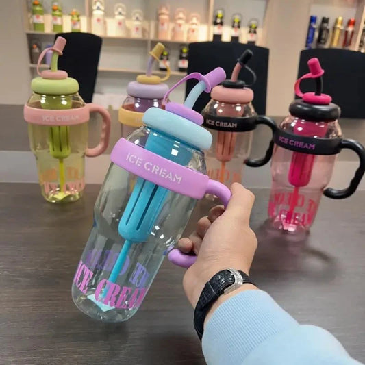 Motivational Water Bottle, Leak-Proof, Large Plastic Drinking Bottle with Straw & Handle for Fitness, Gym, Running, Outdoor Sports, Travel, Juice, Beverages, Shake Tumbler