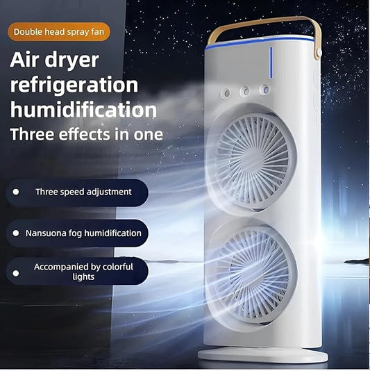 Rechargeable Double Spray Fan with Mist & Remote Controlled | Up to 8 Hours Backup Without Light