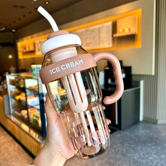 Motivational Water Bottle, Leak-Proof, Large Plastic Drinking Bottle with Straw & Handle for Fitness, Gym, Running, Outdoor Sports, Travel, Juice, Beverages, Shake Tumbler