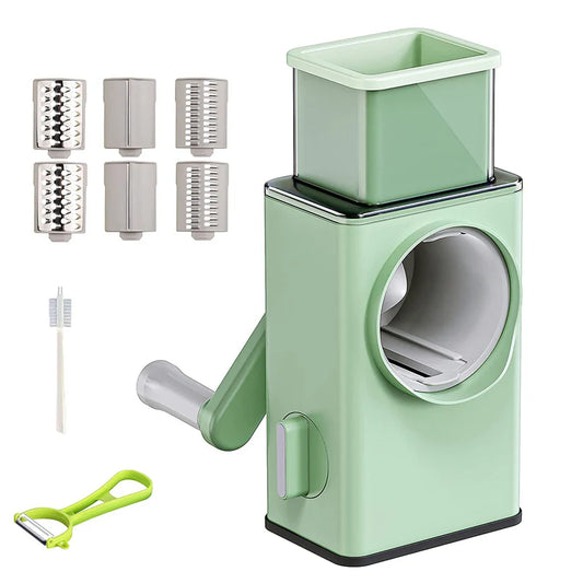 Multifunction Rotary Cheese Grater Slicer 4 in 1 Manual Mandolin Drum Julienne Grinder Shredder for Vegetables Potatoes Nuts Salad Cutter Machine Kitchen Gadget Tools